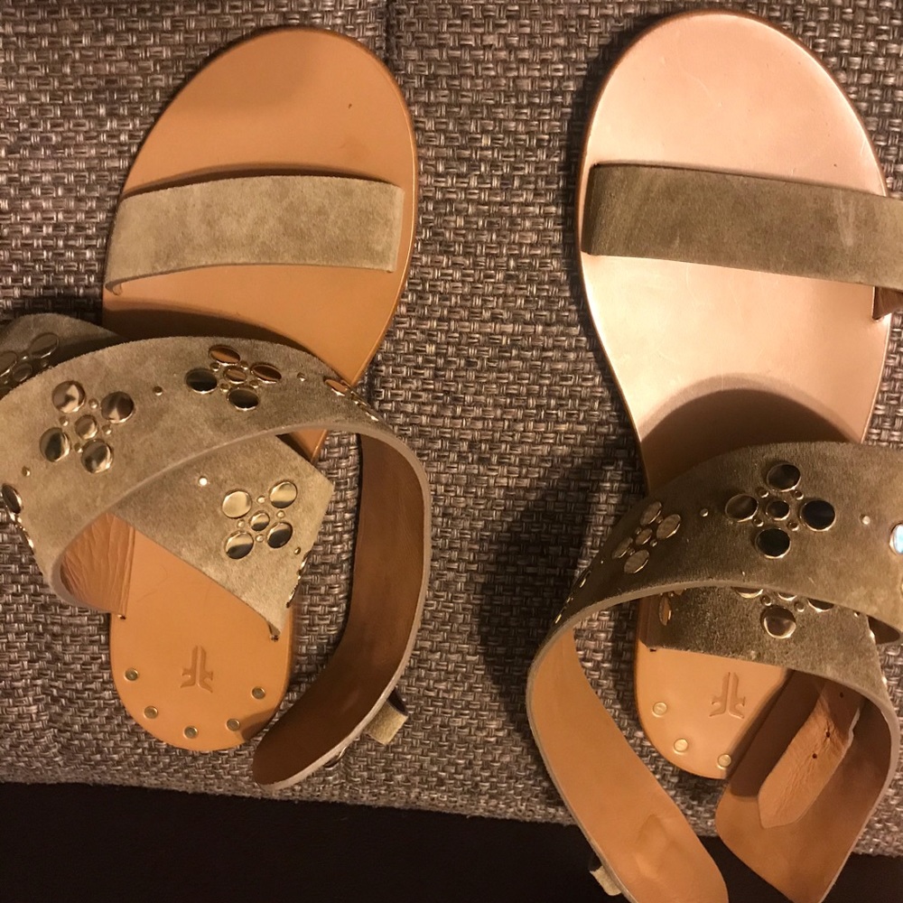 $275 Frye Beaded Gladiator Flat Sandals Khaki  sizes 8